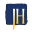 Logo with navy background, gold letter 'H' and brushstroke design.